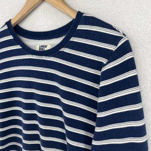 LANDS END Sweatshirt Womens XL 18 Serious Sweats Striped Jumper Pullover Blue - Picture 2 of 15